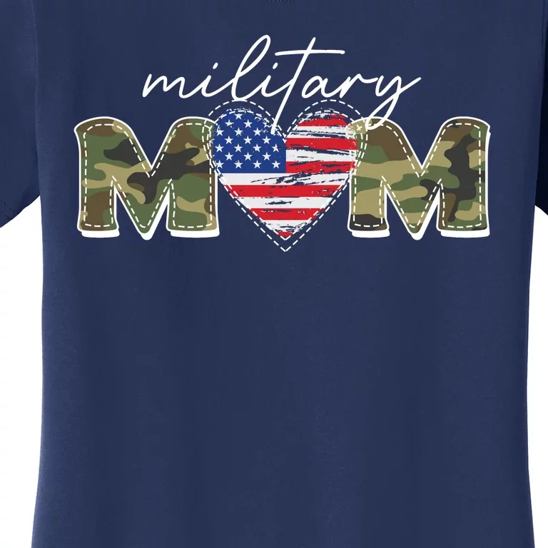 Cute Camouflage Military Mom American Flag Heart Women's T-Shirt