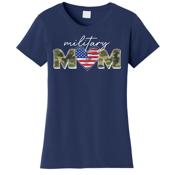 Cute Camouflage Military Mom American Flag Heart Women's T-Shirt