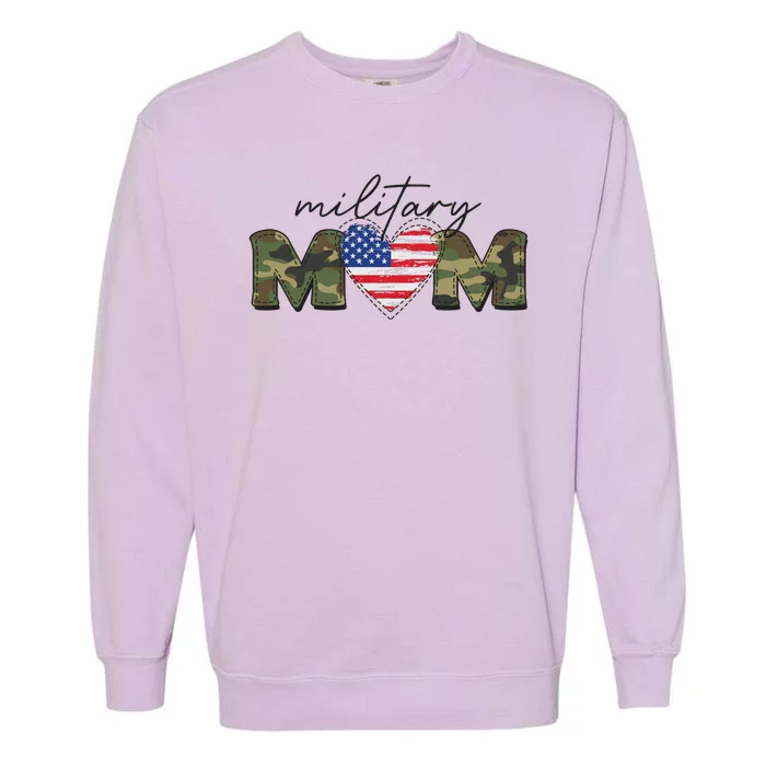 Cute Camouflage Military Mom American Flag Heart Garment-Dyed Sweatshirt