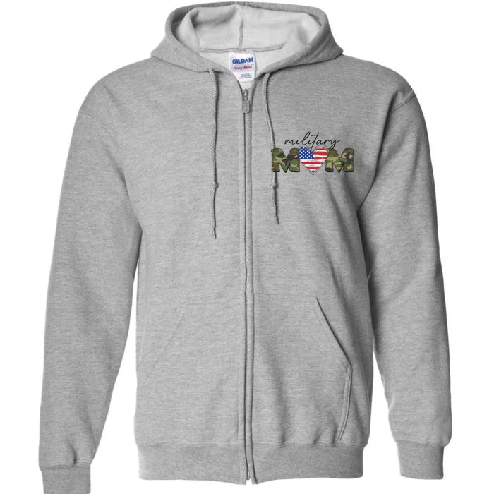 Cute Camouflage Military Mom American Flag Heart Full Zip Hoodie