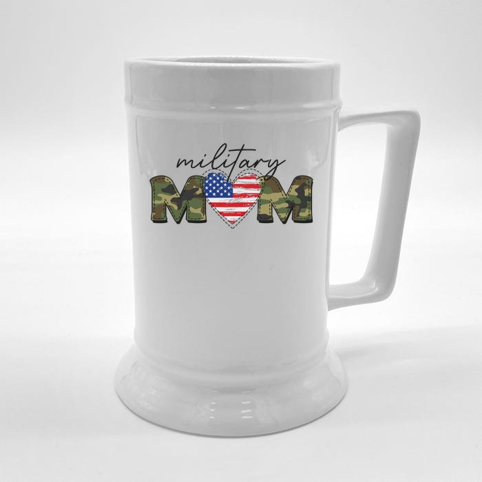 Cute Camouflage Military Mom American Flag Heart Front & Back Beer Stein