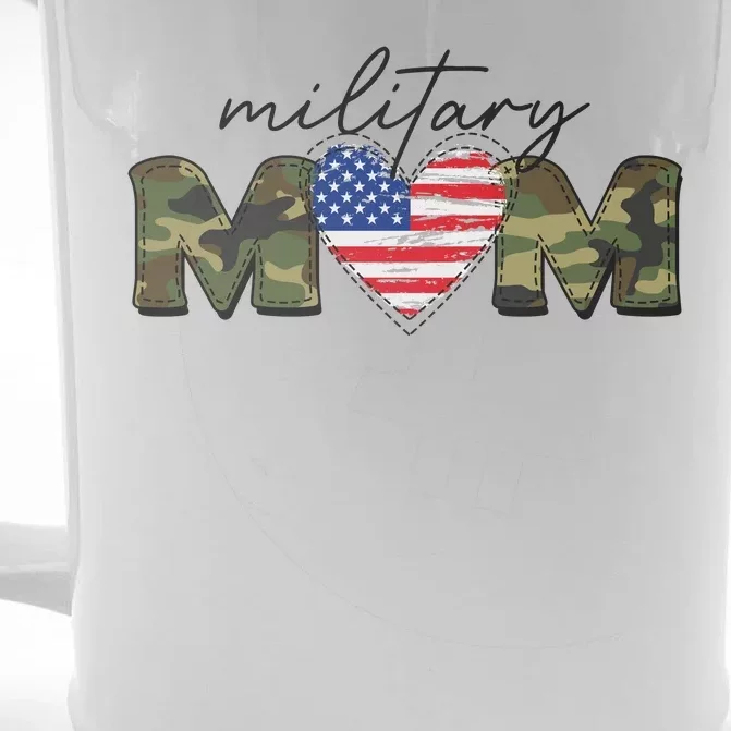 Cute Camouflage Military Mom American Flag Heart Front & Back Beer Stein