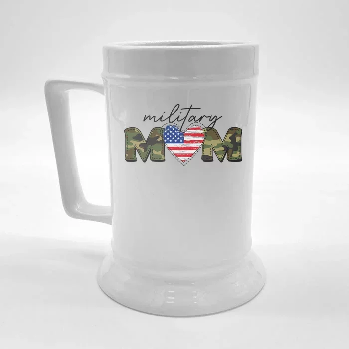 Cute Camouflage Military Mom American Flag Heart Front & Back Beer Stein