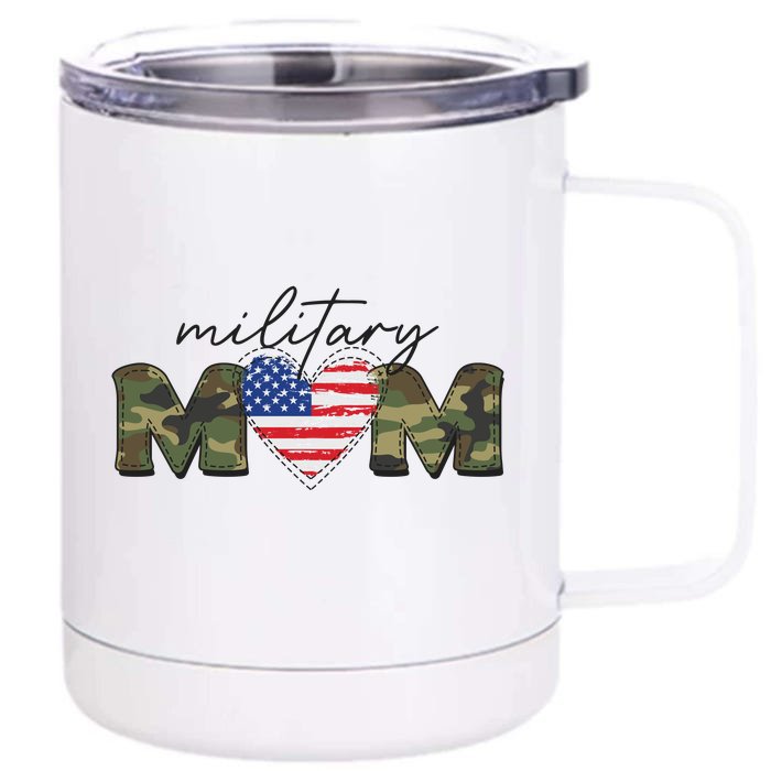 Cute Camouflage Military Mom American Flag Heart Front & Back 12oz Stainless Steel Tumbler Cup