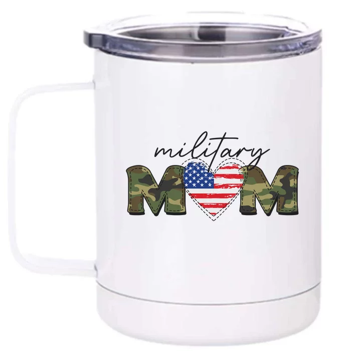 Cute Camouflage Military Mom American Flag Heart Front & Back 12oz Stainless Steel Tumbler Cup