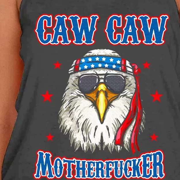 Caw Caw Motherfucker! Funny 4th Of July Patriotic Eagle Women's Knotted Racerback Tank