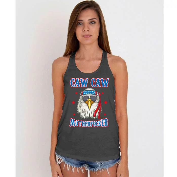 Caw Caw Motherfucker! Funny 4th Of July Patriotic Women's Knotted Racerback Tank