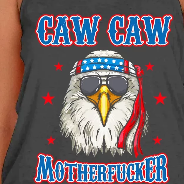 Caw Caw Motherfucker! Funny 4th Of July Patriotic Women's Knotted Racerback Tank