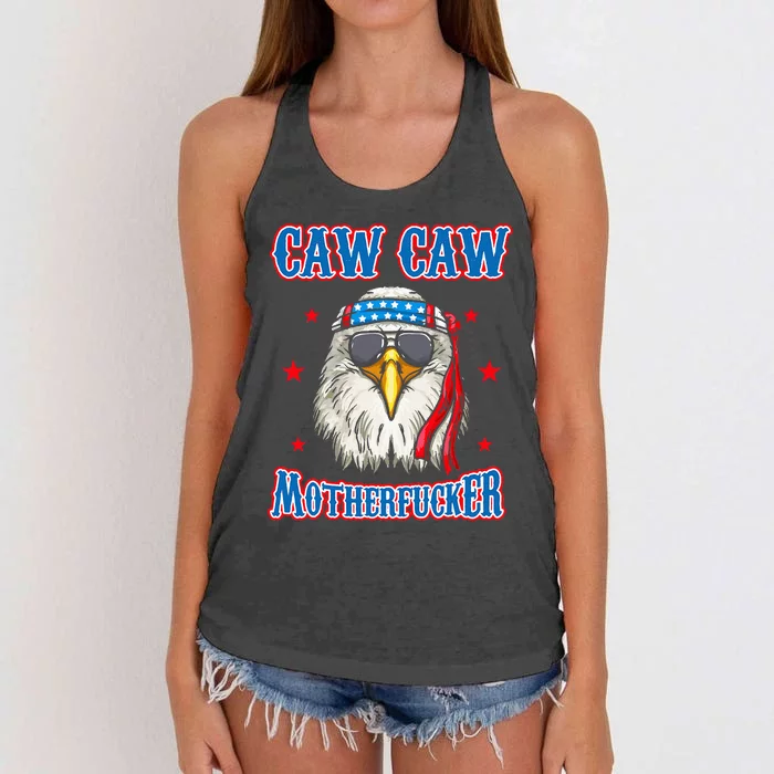 Caw Caw Motherfucker! Funny 4th Of July Patriotic Women's Knotted Racerback Tank