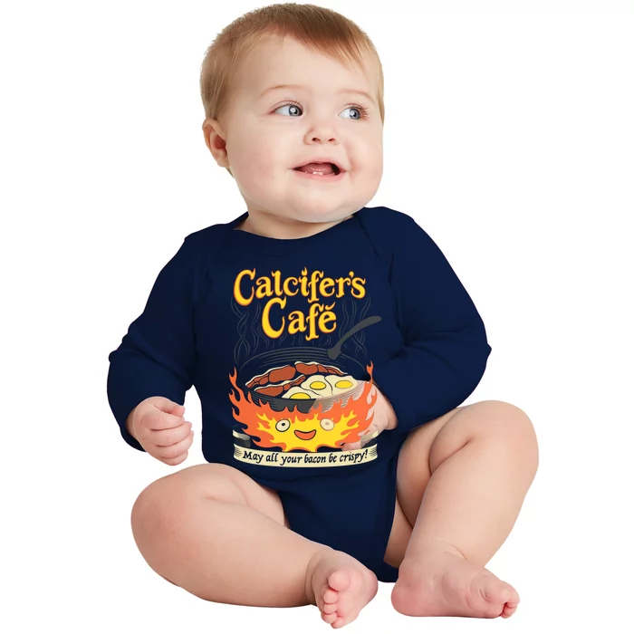 Calcifer's Cafe May All Your Bacon And Eggs Be Crispy Cooking Gift Baby Long Sleeve Bodysuit