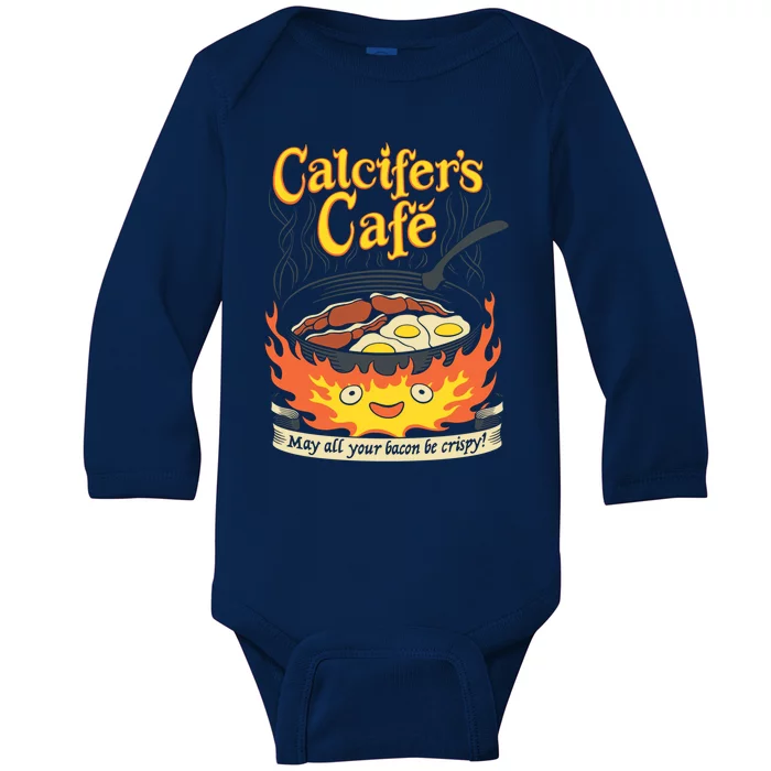 Calcifer's Cafe May All Your Bacon And Eggs Be Crispy Cooking Gift Baby Long Sleeve Bodysuit