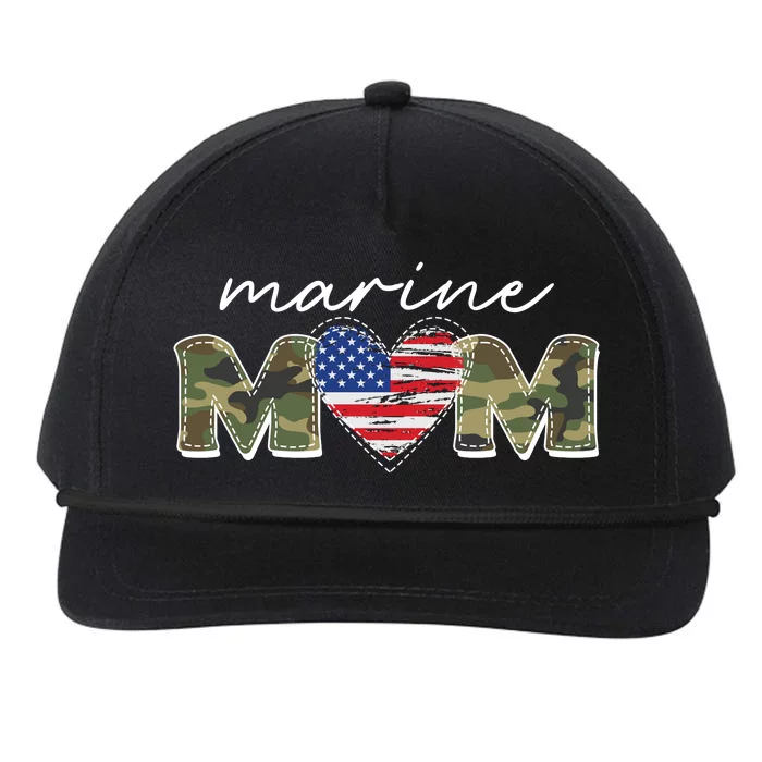 Cute Camouflage Marine Mom American Flag Heart Snapback Five-Panel Rope Hat