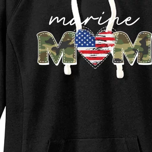 Cute Camouflage Marine Mom American Flag Heart Women's Fleece Hoodie