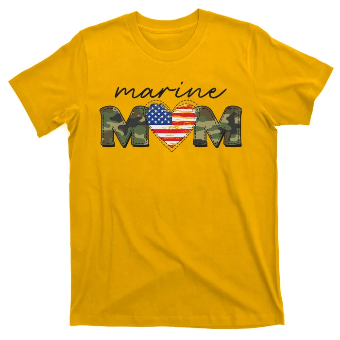 Cute Camouflage Marine Mom American Flag Heart T-Shirt