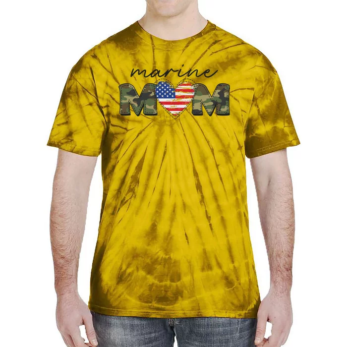 Cute Camouflage Marine Mom American Flag Heart Tie-Dye T-Shirt