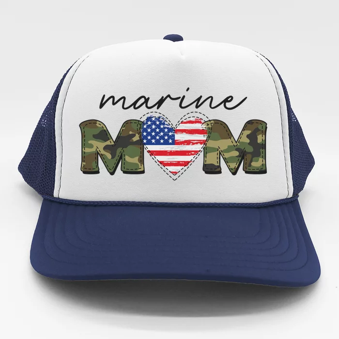 Cute Camouflage Marine Mom American Flag Heart Trucker Hat