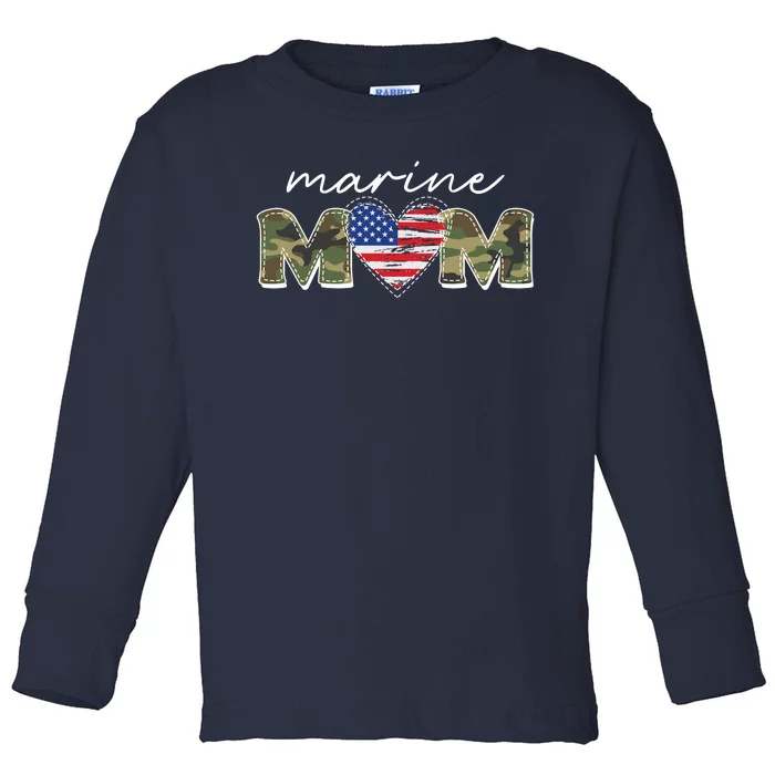 Cute Camouflage Marine Mom American Flag Heart Toddler Long Sleeve Shirt