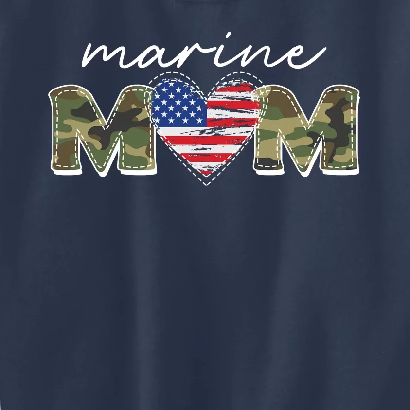 Cute Camouflage Marine Mom American Flag Heart Kids Sweatshirt