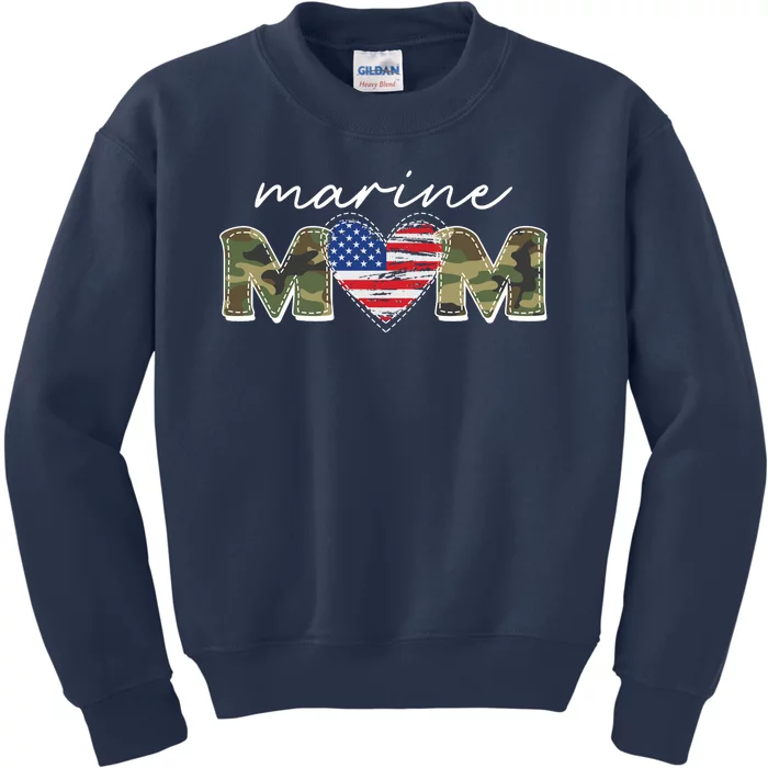 Cute Camouflage Marine Mom American Flag Heart Kids Sweatshirt