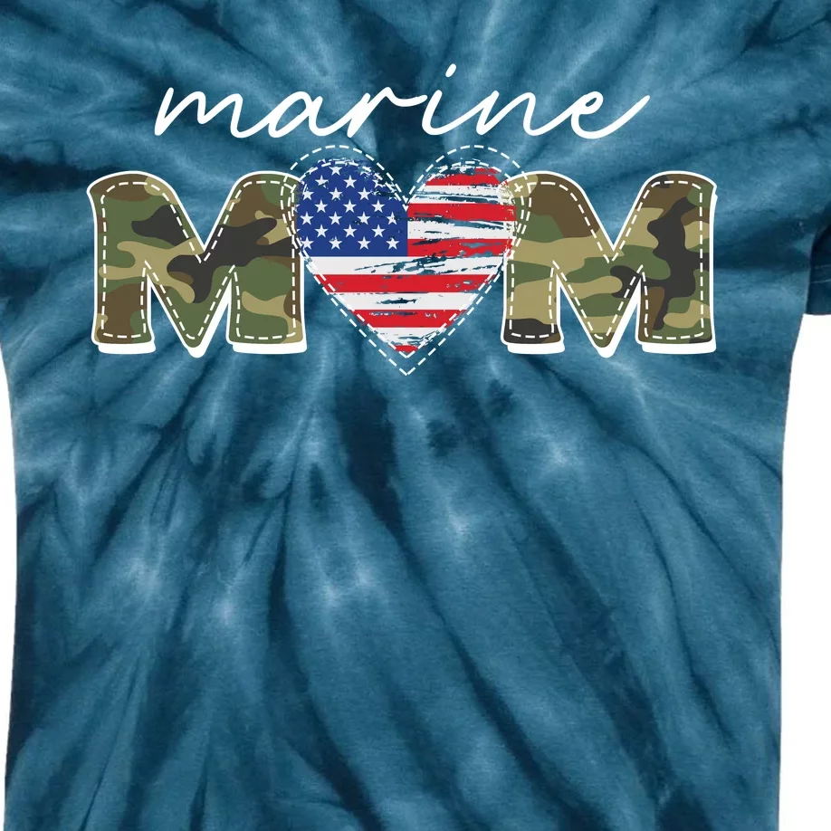 Cute Camouflage Marine Mom American Flag Heart Kids Tie-Dye T-Shirt