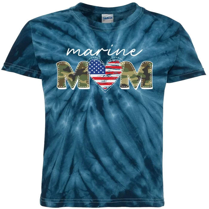 Cute Camouflage Marine Mom American Flag Heart Kids Tie-Dye T-Shirt