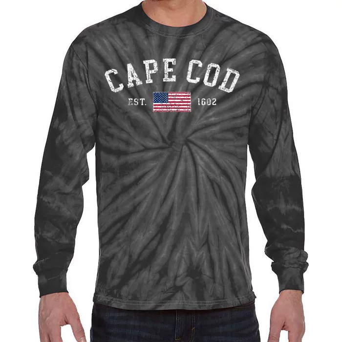 Cape Cod Massachusetts Us Flag Est 1602 Vacation Souvenir Tie-Dye Long Sleeve Shirt