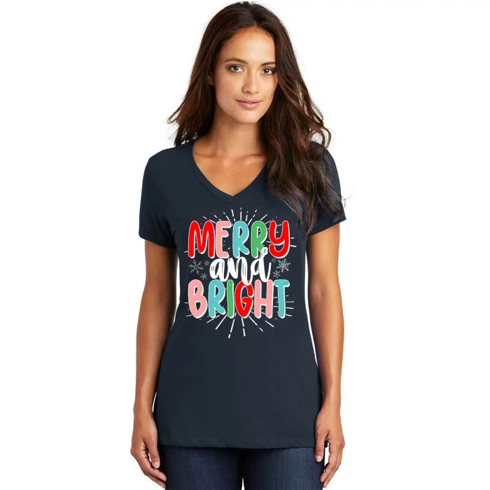 Cute Christmas Merry And Bright Women's V-Neck T-Shirt