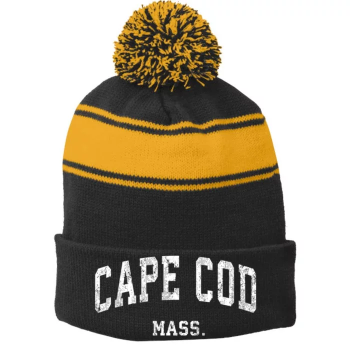 Cape Cod Massachusetts Ma Vintage Varsity Sports Stripe Pom Pom Beanie