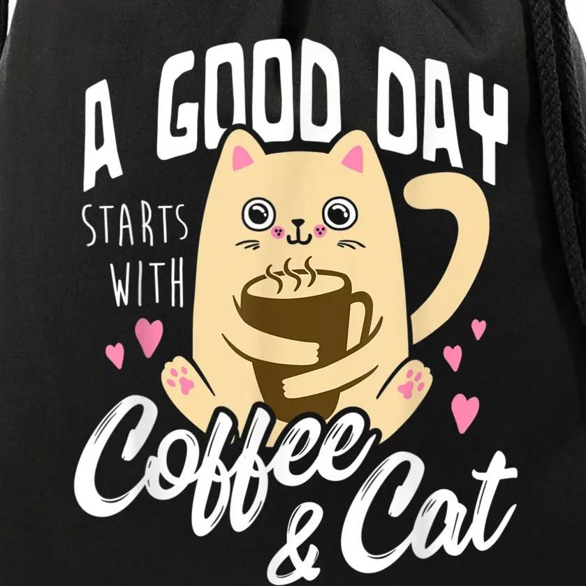 Cat & Coffee Mug Funny Cat Lover Gift Drawstring Bag