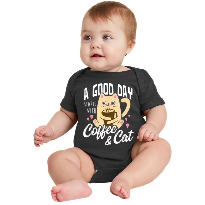 Cat & Coffee Mug Funny Cat Lover Gift Baby Bodysuit