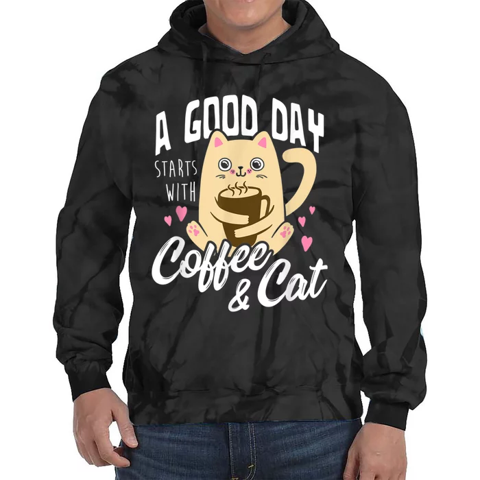 Cat & Coffee Mug Funny Cat Lover Gift Tie Dye Hoodie