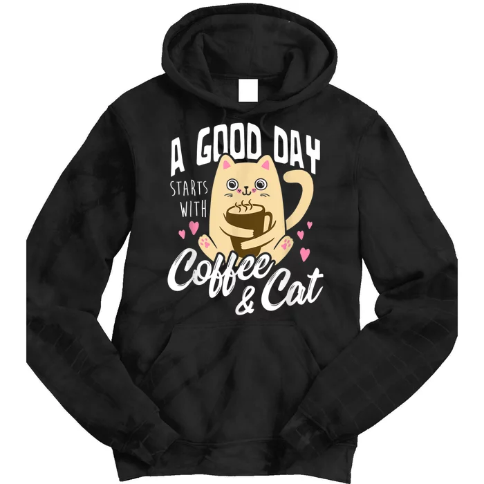 Cat & Coffee Mug Funny Cat Lover Gift Tie Dye Hoodie