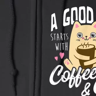 Cat & Coffee Mug Funny Cat Lover Gift Full Zip Hoodie