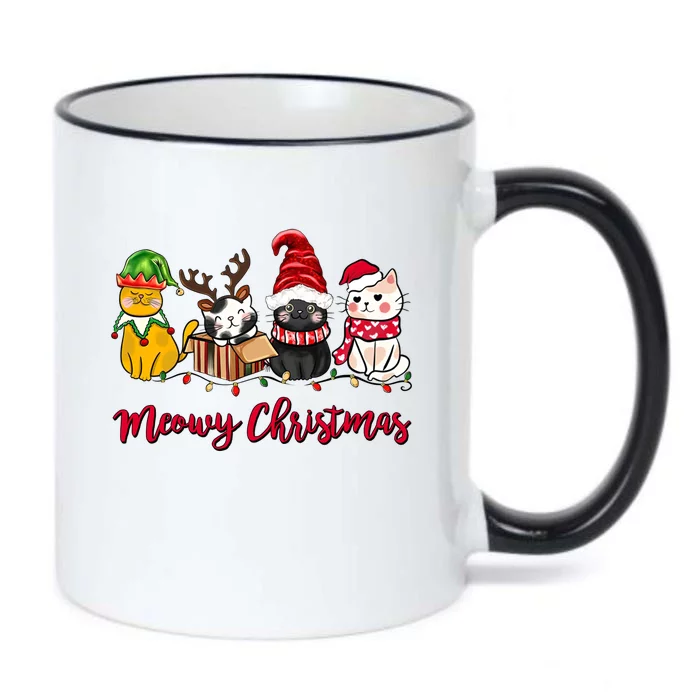 Cute Cats Meowy Christmas Graphic Merry Cat Lovers Xmas Gift Black Color Changing Mug