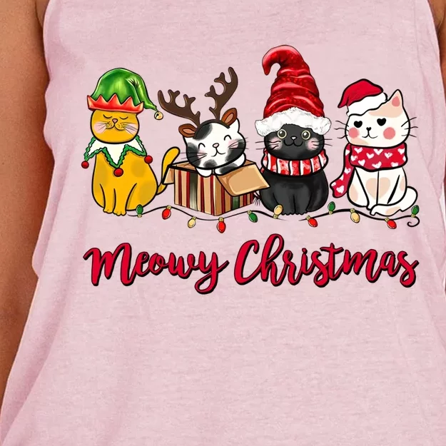 Cute Cats Meowy Christmas Graphic Merry Cat Lovers Xmas Gift Women's Knotted Racerback Tank