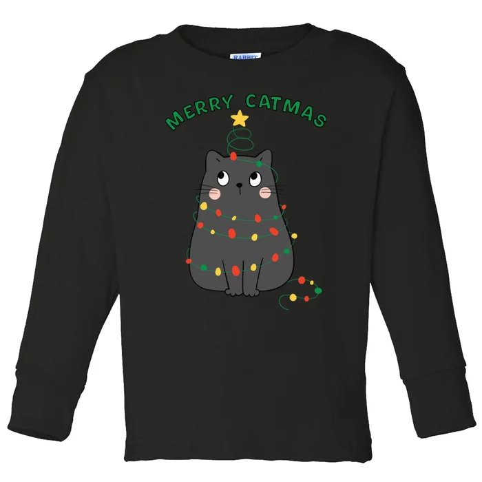 Christmas Cat Merry Catmas Christmas Toddler Long Sleeve Shirt