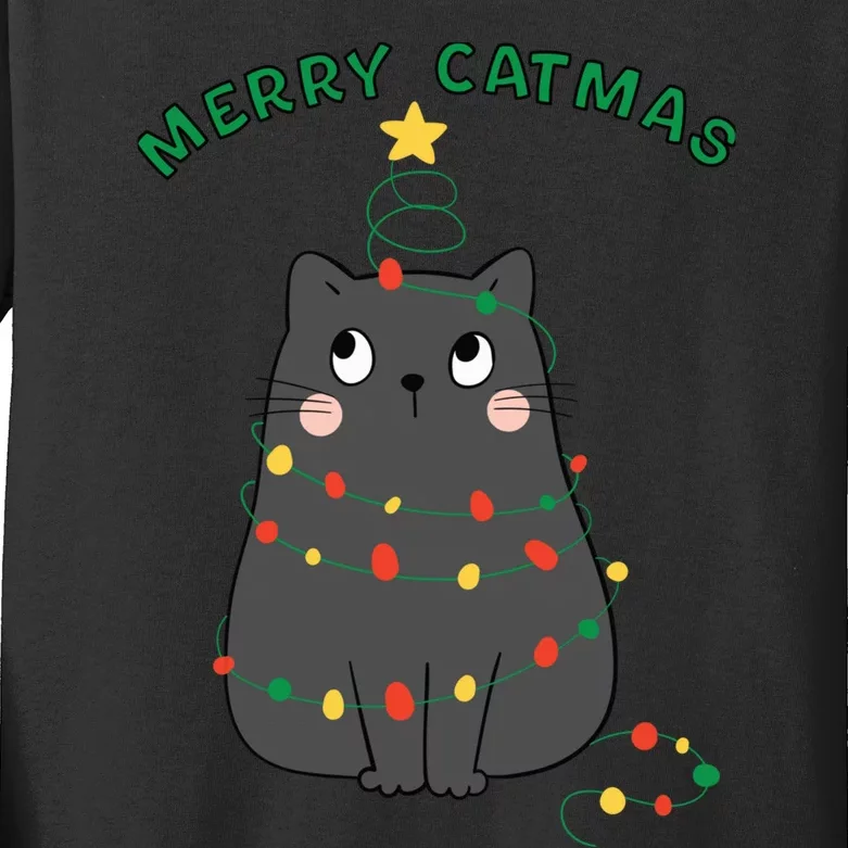 Christmas Cat Merry Catmas Christmas Kids Long Sleeve Shirt