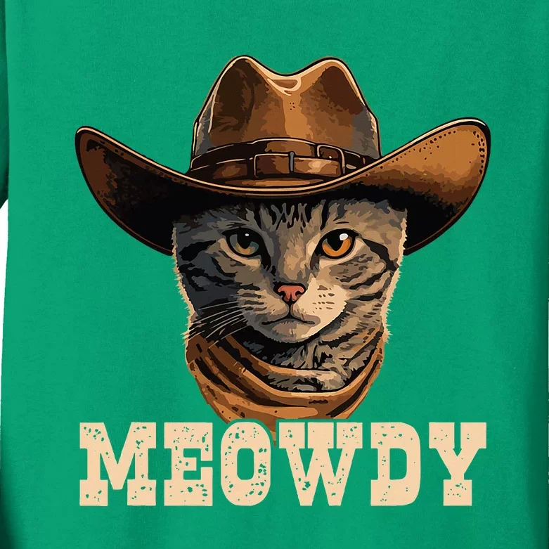 Cowboy Cat Meowdy Kids Long Sleeve Shirt