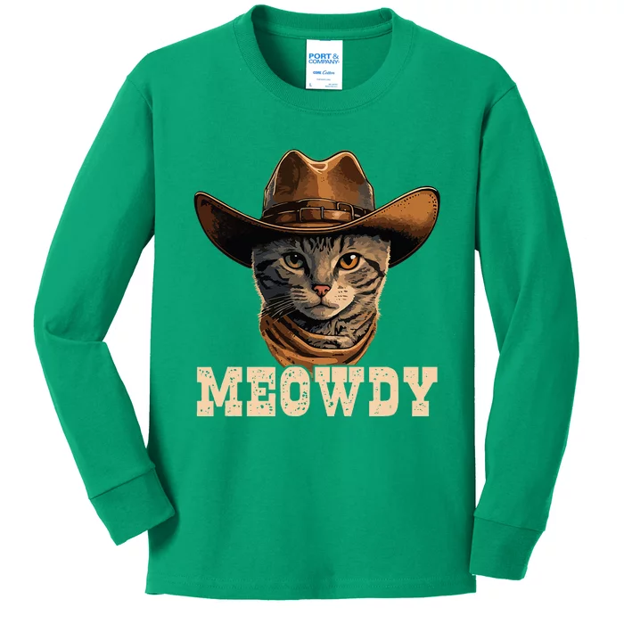 Cowboy Cat Meowdy Kids Long Sleeve Shirt