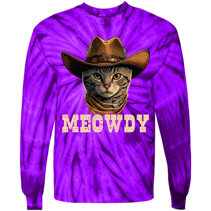 Cowboy Cat Meowdy Tie-Dye Long Sleeve Shirt