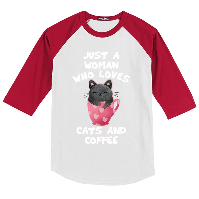 Cat Coffee Mug Just A Who Loves Cats And Coffee Gift Kids Colorblock Raglan Jersey