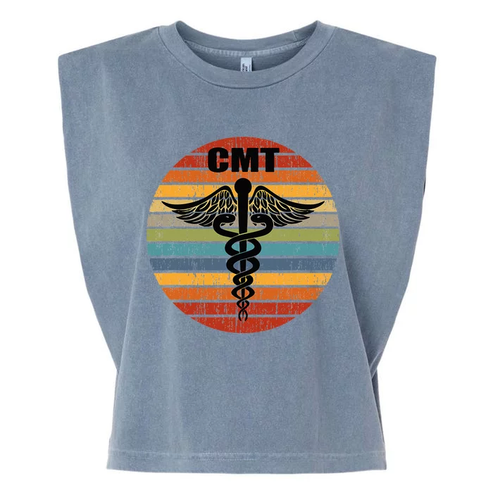 CMT Certified Massage Therapist Medical Caduceus Retro Gift Garment-Dyed Women's Muscle Tee