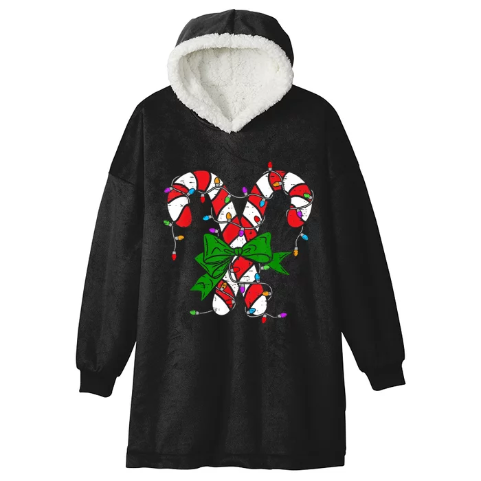 Candy Cane Merry And Bright Christmas Lights Hooded Wearable Blanket