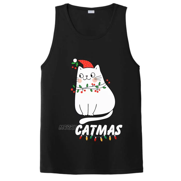 Cute Cat Merry Catmas Christmas Cat Lovers Santa Pajama Performance Tank