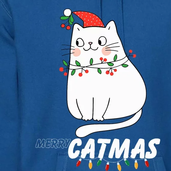 Cute Cat Merry Catmas Christmas Cat Lovers Santa Pajama Premium Hoodie