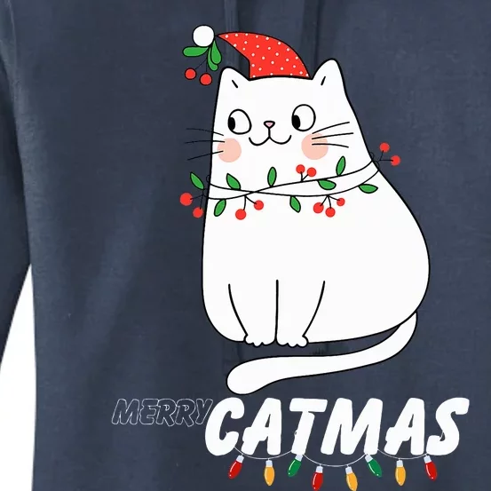 Cute Cat Merry Catmas Christmas Cat Lovers Santa Pajama Women's Pullover Hoodie