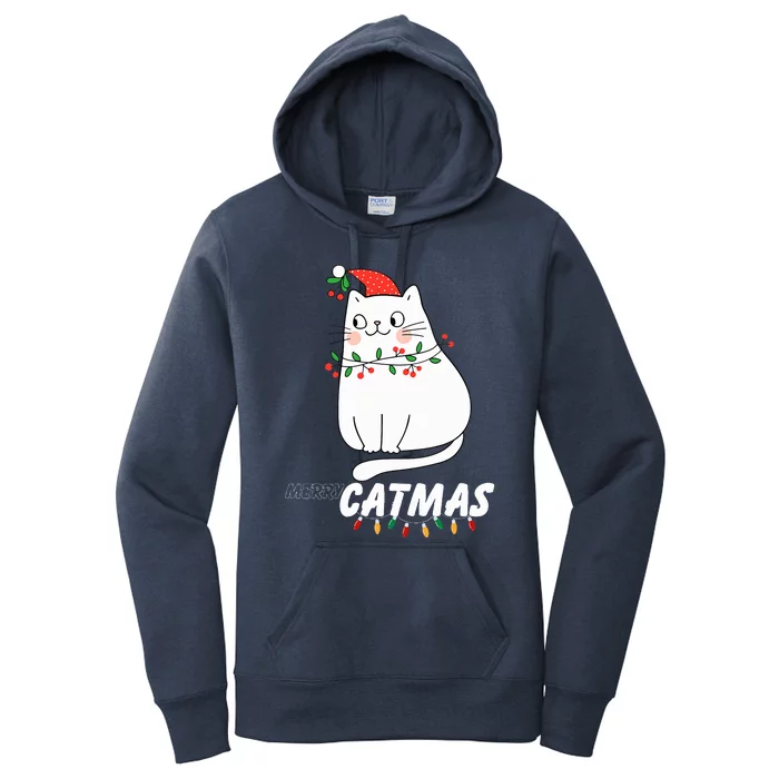 Cute Cat Merry Catmas Christmas Cat Lovers Santa Pajama Women's Pullover Hoodie