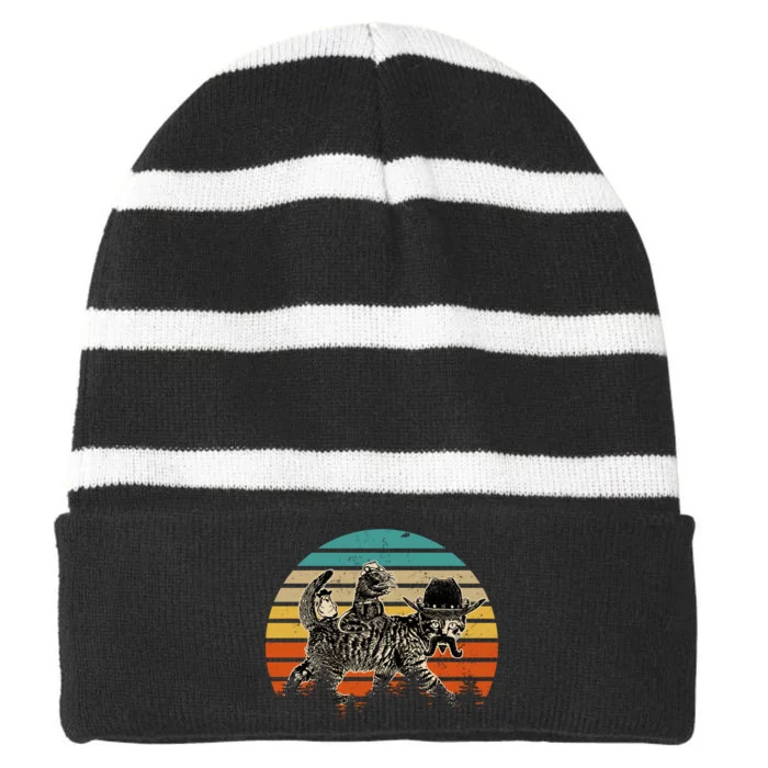 Cowboy Cat Meowdy Funny Cute Vintage Cat Striped Beanie with Solid Band