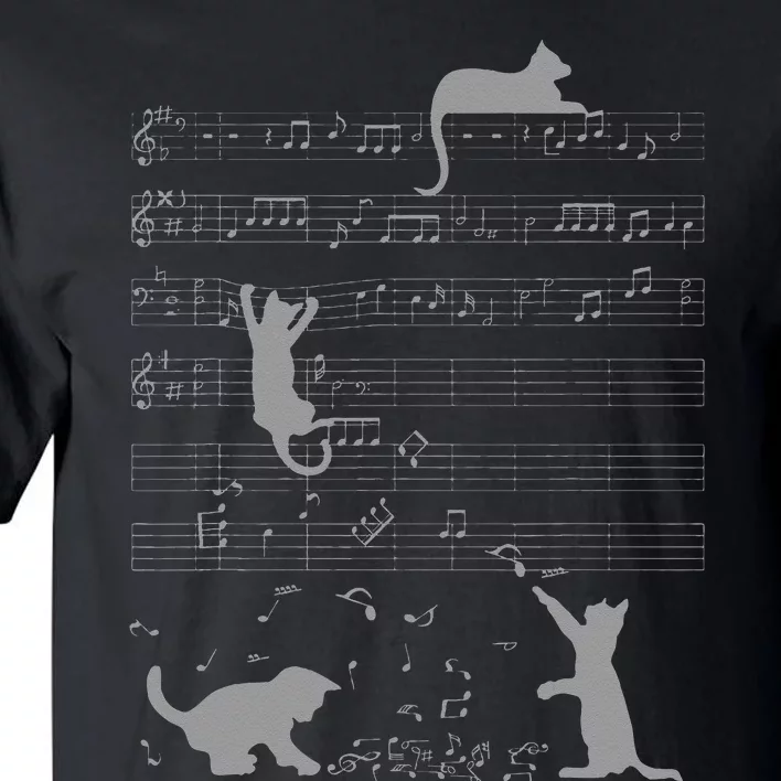 Cute Cats Music Notes Grey Musician Art Tall T-Shirt