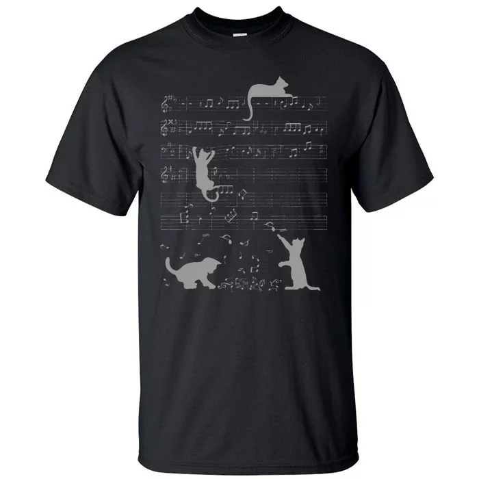 Cute Cats Music Notes Grey Musician Art Tall T-Shirt